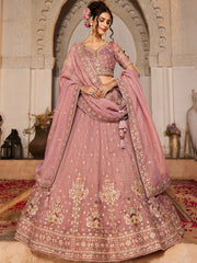 Pink colour Tissue Sequinse embroidery Semi-Stitched Lehenga choli and Dupatta