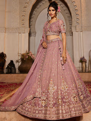 Pink colour Tissue Sequinse embroidery Semi-Stitched Lehenga choli and Dupatta