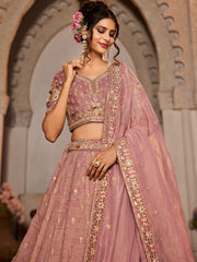 Pink colour Tissue Sequinse embroidery Semi-Stitched Lehenga choli and Dupatta