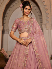 Pink colour Tissue Sequinse embroidery Semi-Stitched Lehenga choli and Dupatta