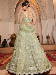 Lime Green Tissue Fabric Sequins embroidery Semi-Stitched Lehenga choli and Dupatta