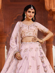 Coral Tissue Sequinse embroidery Semi-Stitched Lehenga choli and Dupatta