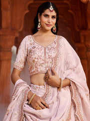 Coral Tissue Sequinse embroidery Semi-Stitched Lehenga choli and Dupatta