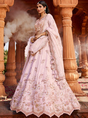 Coral Tissue Sequinse embroidery Semi-Stitched Lehenga choli and Dupatta
