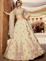 Cream colour Tissue Sequinse embroidery Semi-Stitched Lehenga choli and Dupatta