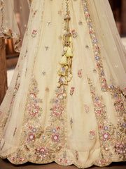 Cream colour Tissue Sequinse embroidery Semi-Stitched Lehenga choli and Dupatta