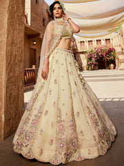 Cream colour Tissue Sequinse embroidery Semi-Stitched Lehenga choli and Dupatta