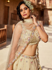 Cream colour Tissue Sequinse embroidery Semi-Stitched Lehenga choli and Dupatta