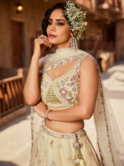Cream colour Tissue Sequinse embroidery Semi-Stitched Lehenga choli and Dupatta