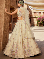 Cream colour Tissue Sequinse embroidery Semi-Stitched Lehenga choli and Dupatta