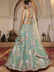 Sea Green Net Sequinse embroidery Semi-Stitched Lehenga choli and Dupatta