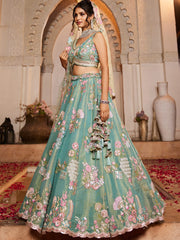 Sea Green Net Sequinse embroidery Semi-Stitched Lehenga choli and Dupatta