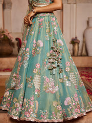 Sea Green Net Sequinse embroidery Semi-Stitched Lehenga choli and Dupatta