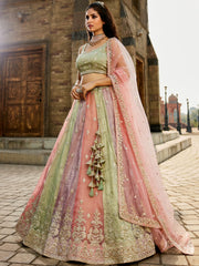 Multi colour Tissue Sequinse embroidery Semi-Stitched Lehenga choli and Dupatta