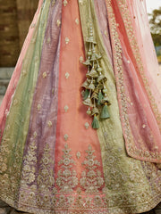 Multi colour Tissue Sequinse embroidery Semi-Stitched Lehenga choli and Dupatta