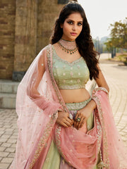 Multi colour Tissue Sequinse embroidery Semi-Stitched Lehenga choli and Dupatta