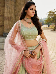 Multi colour Tissue Sequinse embroidery Semi-Stitched Lehenga choli and Dupatta