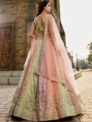 Multi colour Tissue Sequinse embroidery Semi-Stitched Lehenga choli and Dupatta