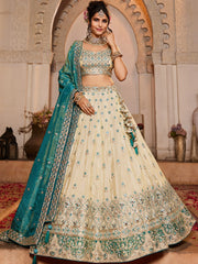 Cream colour Tissue Sequinse embroidery Semi-Stitched Lehenga choli and Dupatta