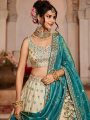 Cream colour Tissue Sequinse embroidery Semi-Stitched Lehenga choli and Dupatta