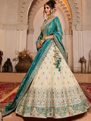 Cream colour Tissue Sequinse embroidery Semi-Stitched Lehenga choli and Dupatta