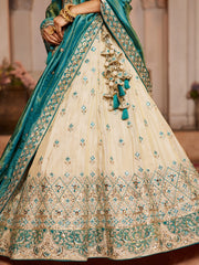Cream colour Tissue Sequinse embroidery Semi-Stitched Lehenga choli and Dupatta