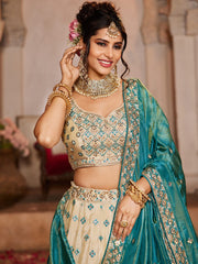 Cream colour Tissue Sequinse embroidery Semi-Stitched Lehenga choli and Dupatta