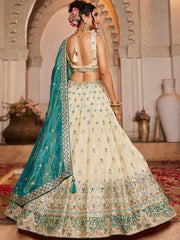 Cream colour Tissue Sequinse embroidery Semi-Stitched Lehenga choli and Dupatta