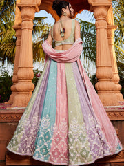 Multu colour Chiffon Sequinse embroidery Semi-Stitched Lehenga choli and Dupatta