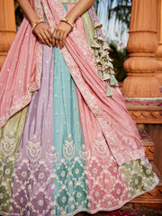 Multu colour Chiffon Sequinse embroidery Semi-Stitched Lehenga choli and Dupatta