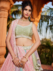 Multu colour Chiffon Sequinse embroidery Semi-Stitched Lehenga choli and Dupatta