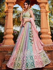 Multu colour Chiffon Sequinse embroidery Semi-Stitched Lehenga choli and Dupatta