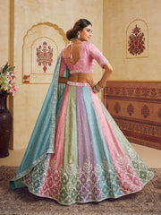 Turquoise Blue Color Poly Chiffon Fabric Sequins embroidery Semi-Stitched Lehenga choli & Dupatta