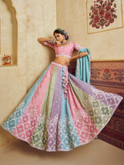 Turquoise Blue Color Poly Chiffon Fabric Sequins embroidery Semi-Stitched Lehenga choli & Dupatta