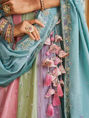 Turquoise Blue Color Poly Chiffon Fabric Sequins embroidery Semi-Stitched Lehenga choli & Dupatta