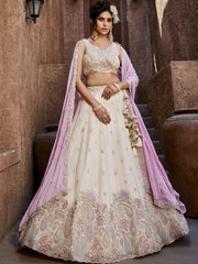 Cream Georgette Sequins embroidery Semi-Stitched Lehenga choli and Dupatta