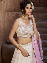 Cream Georgette Sequins embroidery Semi-Stitched Lehenga choli and Dupatta