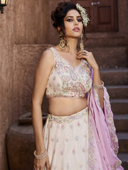 Cream Georgette Sequins embroidery Semi-Stitched Lehenga choli and Dupatta