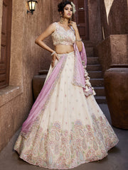 Cream Georgette Sequins embroidery Semi-Stitched Lehenga choli and Dupatta