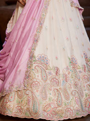 Cream Georgette Sequins embroidery Semi-Stitched Lehenga choli and Dupatta