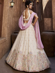 Cream Georgette Sequins embroidery Semi-Stitched Lehenga choli and Dupatta