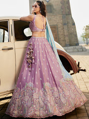 Lavender Georgette Sequins embroidery Semi-Stitched Lehenga choli and Dupatta