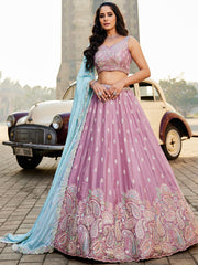 Lavender Georgette Sequins embroidery Semi-Stitched Lehenga choli and Dupatta