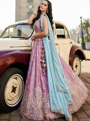 Lavender Georgette Sequins embroidery Semi-Stitched Lehenga choli and Dupatta