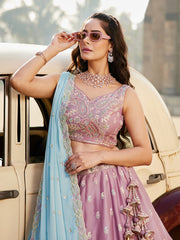 Lavender Georgette Sequins embroidery Semi-Stitched Lehenga choli and Dupatta
