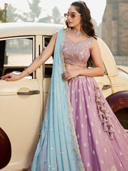 Lavender Georgette Sequins embroidery Semi-Stitched Lehenga choli and Dupatta