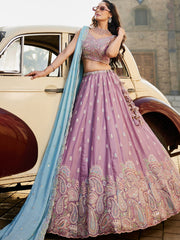Lavender Georgette Sequins embroidery Semi-Stitched Lehenga choli and Dupatta