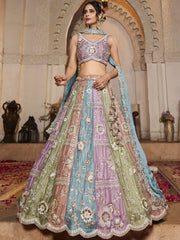 Multi colour Georgette Fabric Sequins embroidery Semi-Stitched Lehenga choli and Dupatta