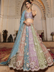 Multi colour Georgette Fabric Sequins embroidery Semi-Stitched Lehenga choli and Dupatta