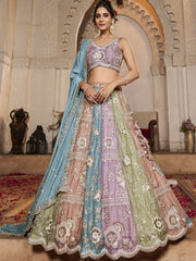 Multi colour Georgette Fabric Sequins embroidery Semi-Stitched Lehenga choli and Dupatta